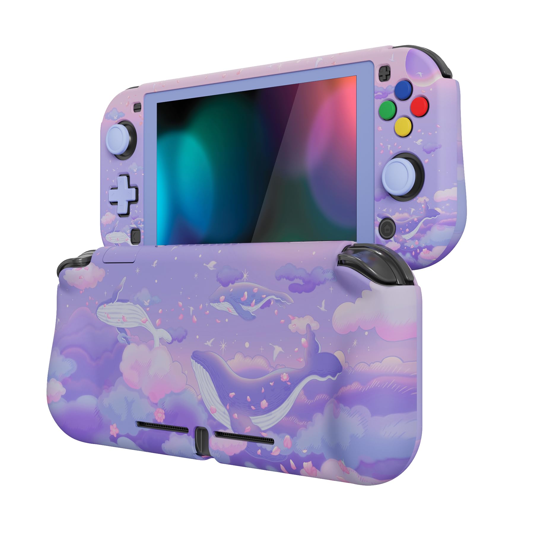 PlayVital ZealProtect Protective Case for Nintendo Switch Lite, Hard Shell Ergonomic Grip Cover for Nintendo Switch Lite w/Screen Protector & Thumb Grips & Button Caps - Whale in Dream
