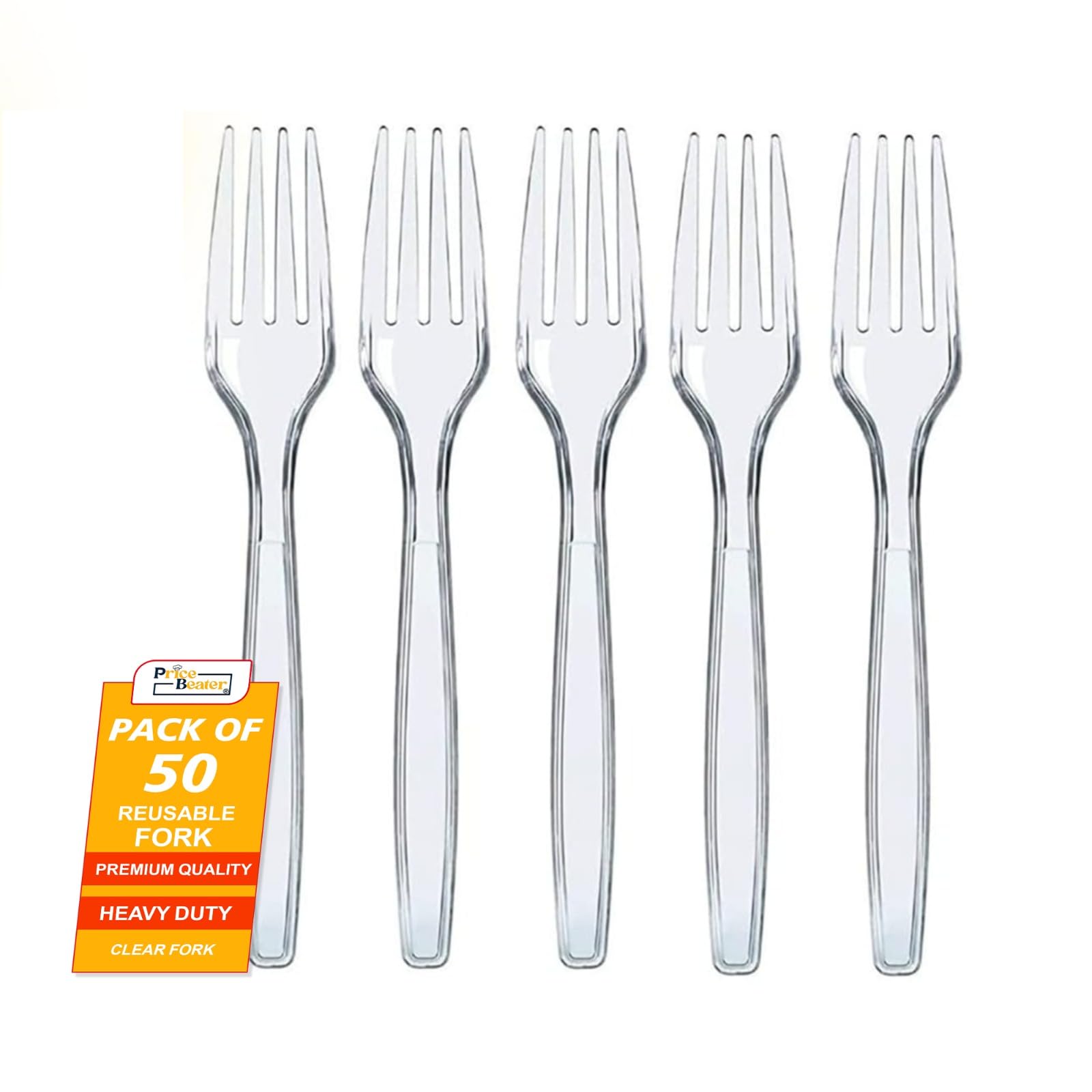 PRICE BEATER Reusable Forks (Clear) – Pack of 50 | for Indoor and Outdoor Parties