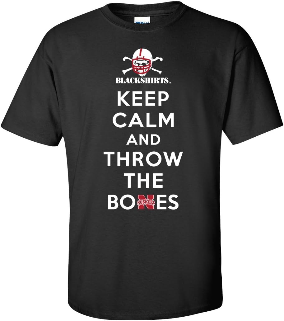 Nebraska Cornhuskers Football Blackshirts "Keep Calm and Throw the Bones" Tee Shirt - Black - 5X