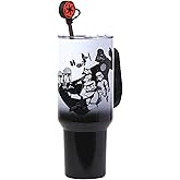 Silver Buffalo Star Wars Featuring Darth Vader, Stormtroopers, Death Star, the Empire Double Walled Stainless Steel Tumbler with Handle, Straw, and Straw Cap, Fits in Standard Cup Holder, 40 Ounces