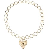 Xindojuz Chunky Gold Necklace for Women, Large Statement Hammered Heart Pendant Necklace, Gold Plated Vintage Chunky Paperclip Chain Necklaces for Women Trendy Jewelry Gift