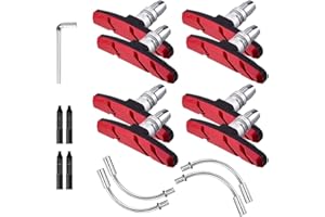 TEMLHMY 4 Pairs of Bicycle Brake Pads,Road Brake Pads,Universal V-Brake Blocks with Hex Nuts Washers,70mm V Brake Pads Suitab