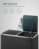 SONGMICS Dual Rubbish Bin 2-Compartment 30 L Pedal Open Lids Black LTB60BK view 6