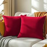 QUORGVES Red Velvet Pillow Covers 18x18 Inch Set of 2, Soft Solid Decorative Square Throw Pillow Covers, Decor Cushion Covers for Bed Sofa Couch Bedroom Living Room
