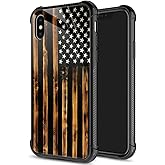 DJSOK Case for iPhone XR,Luxury Pattern Design Shockproof Rugged Cover,Cases for Man Woman-Classic Wood Grain Old Flag