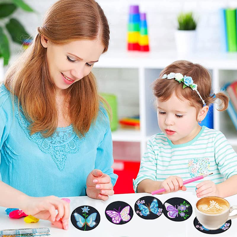 4 Stück Diamant-Gemälde-Untersetzer, DIY-Untersetzer, kleines Diamant-Malerei-Set für Anfänger, Erwachsene und Kinder, Diamant-Kunsthandwerk, Heimdekoration (ohne Eisenhalter)