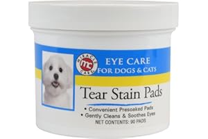 Miracle Care Tear Stain Pads, 90 Single Use Pre-Soaked Pads to Gently Clean and Soothe Dog and Cat Eyes, Non Stinging Formula to Improve Tear Stains and Remove Eye Debris