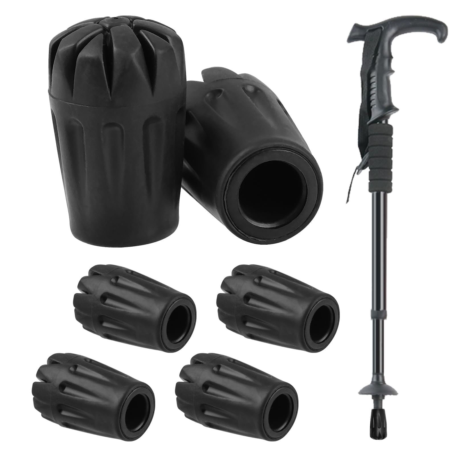6Pcs Trekking Rubber Pad Trekking Pole Tips Walking Stick Rubber Ends Stick Ferrules Hiking Poles Caps Crutch Protectors for Walking Poles Cane Replacement Fits Most Asphalt Rock Snow