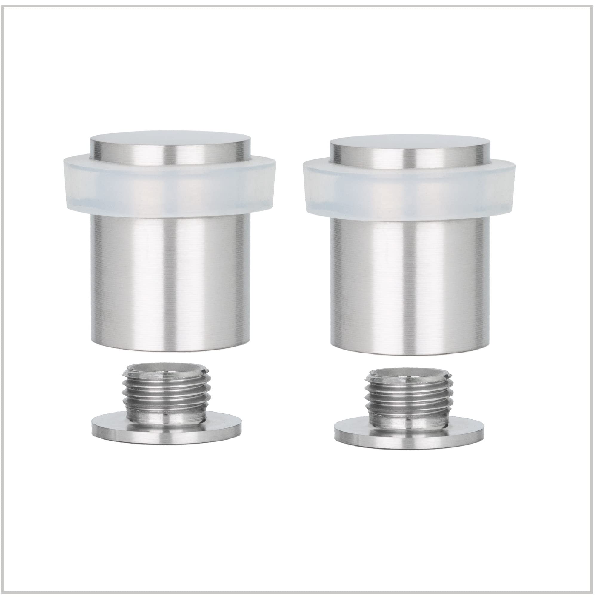 EVI Herrajes | Pack of 2 Door Stops | Ø25 x 27 mm | Threaded Base | Stainless Steel - White Rubber | Includes Screw + Clamping Plug | Mod. I-811BCBAM