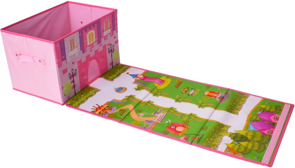 TE-Trend Fabric Folding Box, Castle Garden Pink - Playroom Storage for Children's Playtime