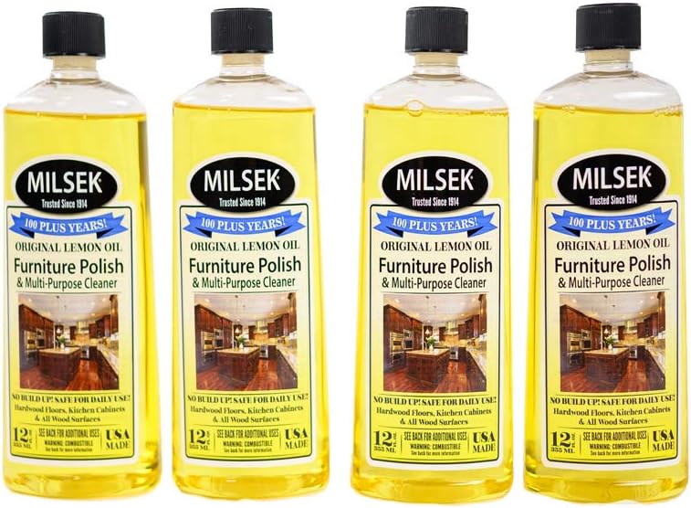 Milsek Furniture Polish and Cleaner with Lemon Oil, 12Ounce, Pack of 4