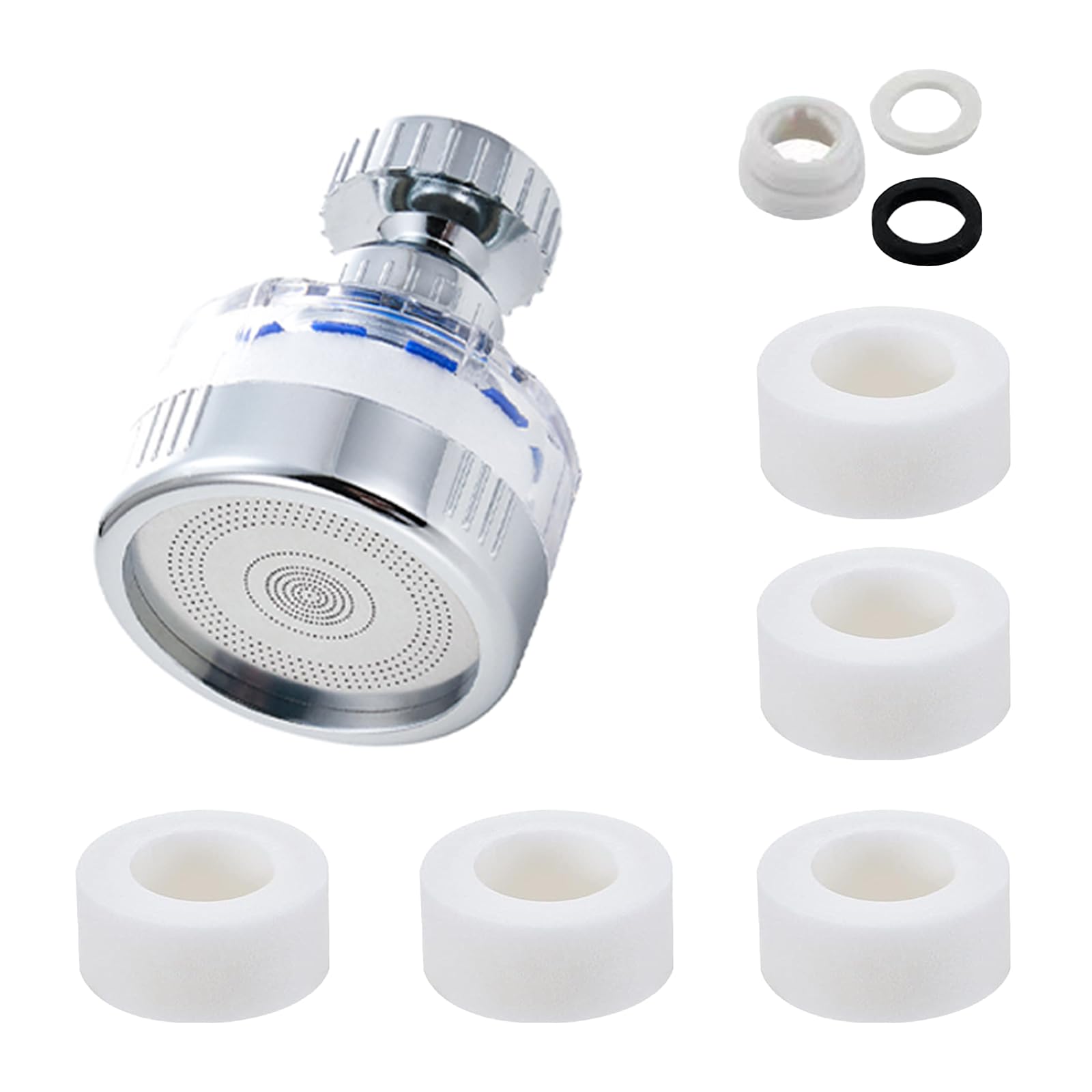 Faucet Water Filters with 5 Filter Elements, 360° Rotating Sink Water Faucet Filter Cartridge, Kitchen Bathroom Tap Filter Hard Water Purifier Tap Water Filter Removes Chlorine Fluoride Heavy Metals