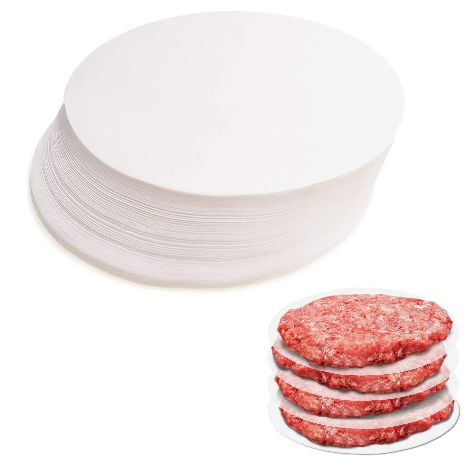Burgerpapier Rund Pergament Paper, Skoye Antihaftpapier Zuschnitte für perfekte Hamburger, Cheeseburger, Patties - Wachspapier Antihaftpapier Backpapier Grillzubehör, Durchmesser 11 cm, 500 Pieces