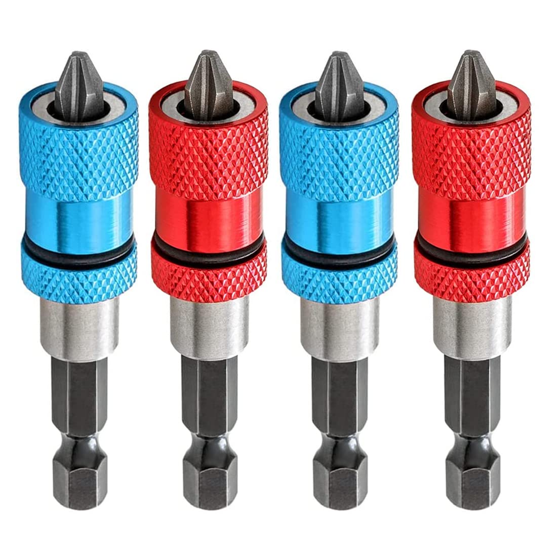 Saipor 4pcs Adjustable Screw Depth Screwdriver Bit Holder with S2 Phillips 2 Screw Driver Bits, 1/4 Inch Hex Shank Magnetic Steel Screwdriver Drywall Screw Bit (Red+Blue)