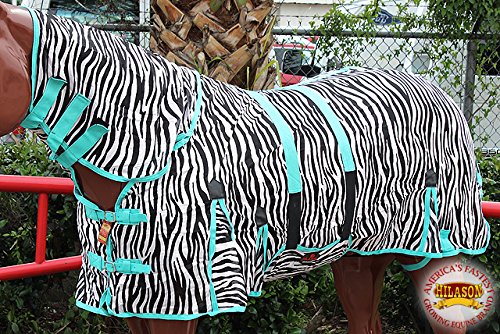 81' HILASON UV PROTECT MESH HORSE FLY SHEET W/ NECK COVER & BELLY WRAP ZEBRA - Thumbnail 3