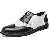 HuitJours Men Brogues Wingtip Lace up Classic Black Dress Shoes Derby Gatsby Prom Fashion Oxford