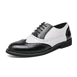 HuitJours Men Black White Oxford Gatsby Lace up