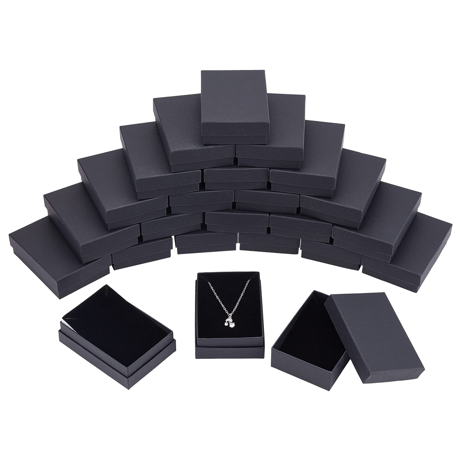 NBEADS 60 Pack Cardboard Jewelry Boxes - Black Ring, Necklace & Earring Box - 9x6.5x2.8cm