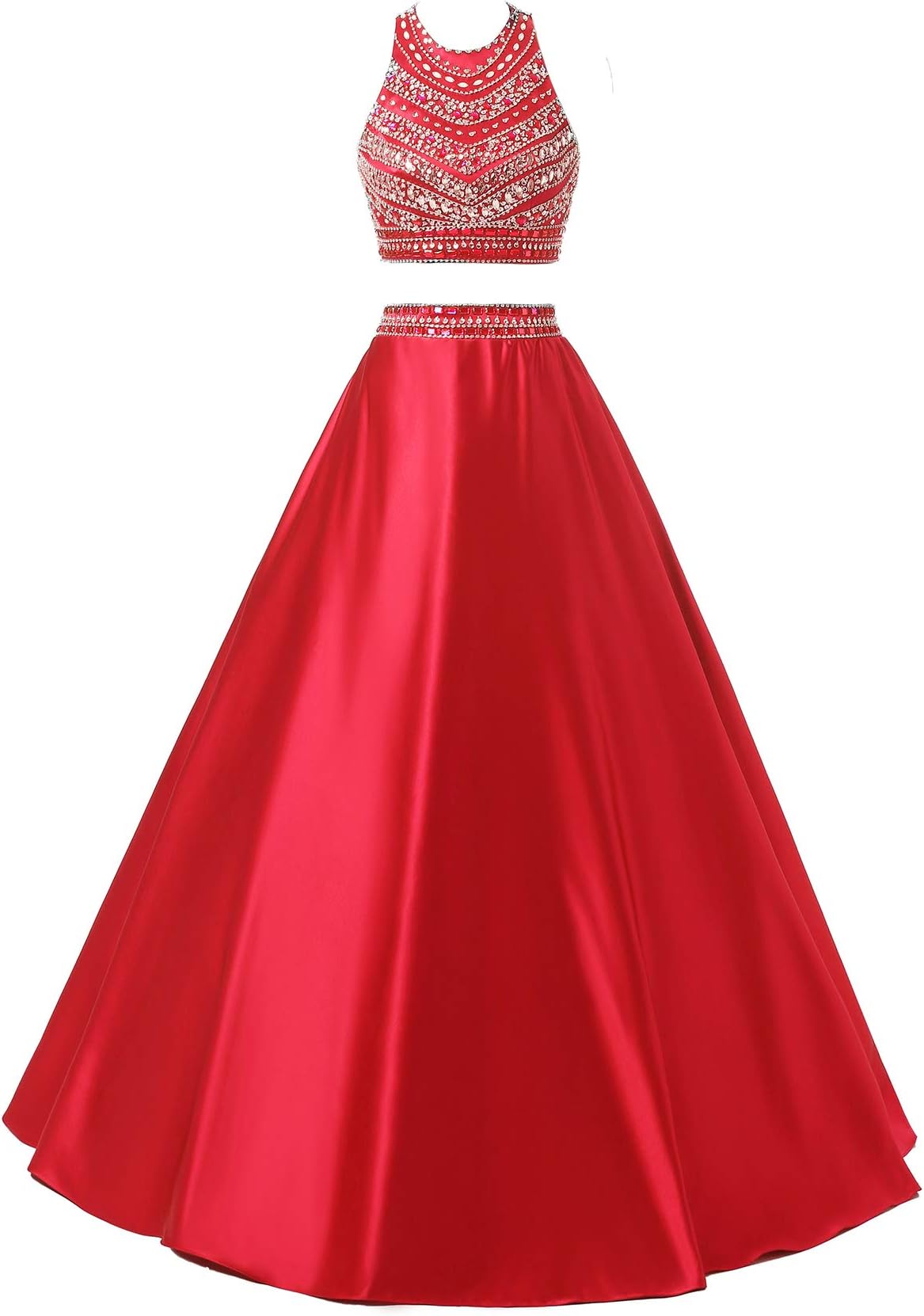 Himoda Women's Two Pieces Evening Gowns Satin Sequined Prom Dresses Long H052