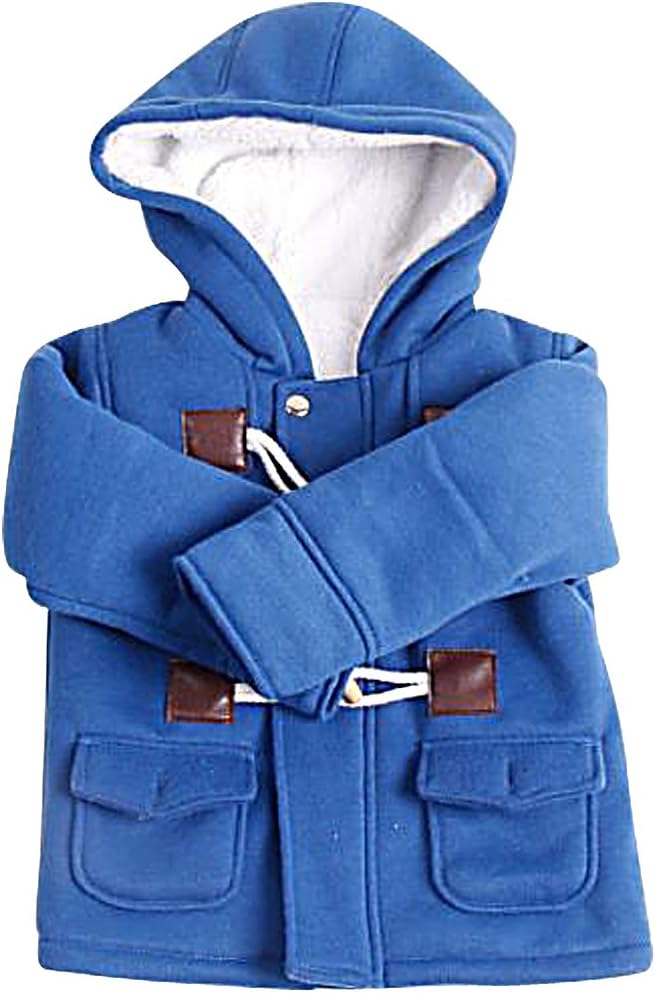 Baby Boys Solid Color 3 Button Zip Up Pocketed Fleece Hood Duffle Coat