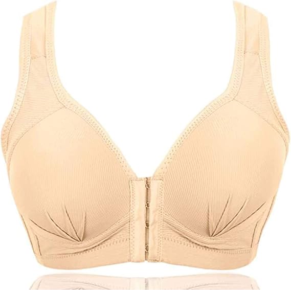 VCXZ MASI Bra - Sexy Plus Size Front Closure Elastic Comfort Wireless Full Cup Bra (Beige, XL 