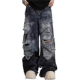 Unisex Y2K Distressed Baggy Wide Leg Jeans for Men Women - Vintage Washed Ripped Denim Streetwear Pants