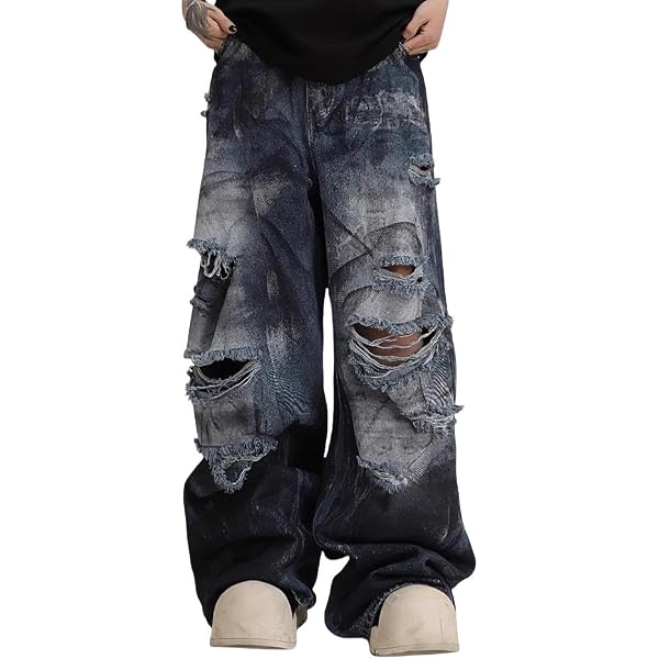 Y2K Baggy Ripped Jeans for Women – Wide Leg Butterfly Print & Star