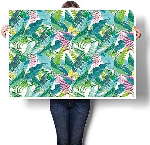 J Chief Sky Leaf Wall Decoration Summer Spring in Exotic Island with Flowers Plumeria Lilac Image Digitally Printed Pink Light Blue Yellow and Green 20"x16"