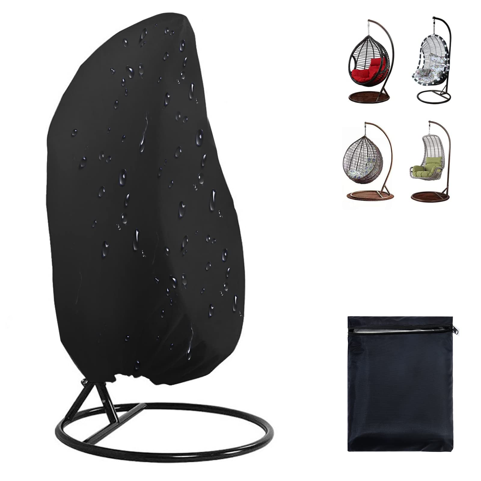 Egg Chair Covers Waterproof Heavy Duty Swing Chair Cover Patio Hanging Egg Cocoon Chair Cover with Drawstring, Outdoor Windproof Anti-UV Garden Furniture Chair Covers with Storage Bag, 190x115cm