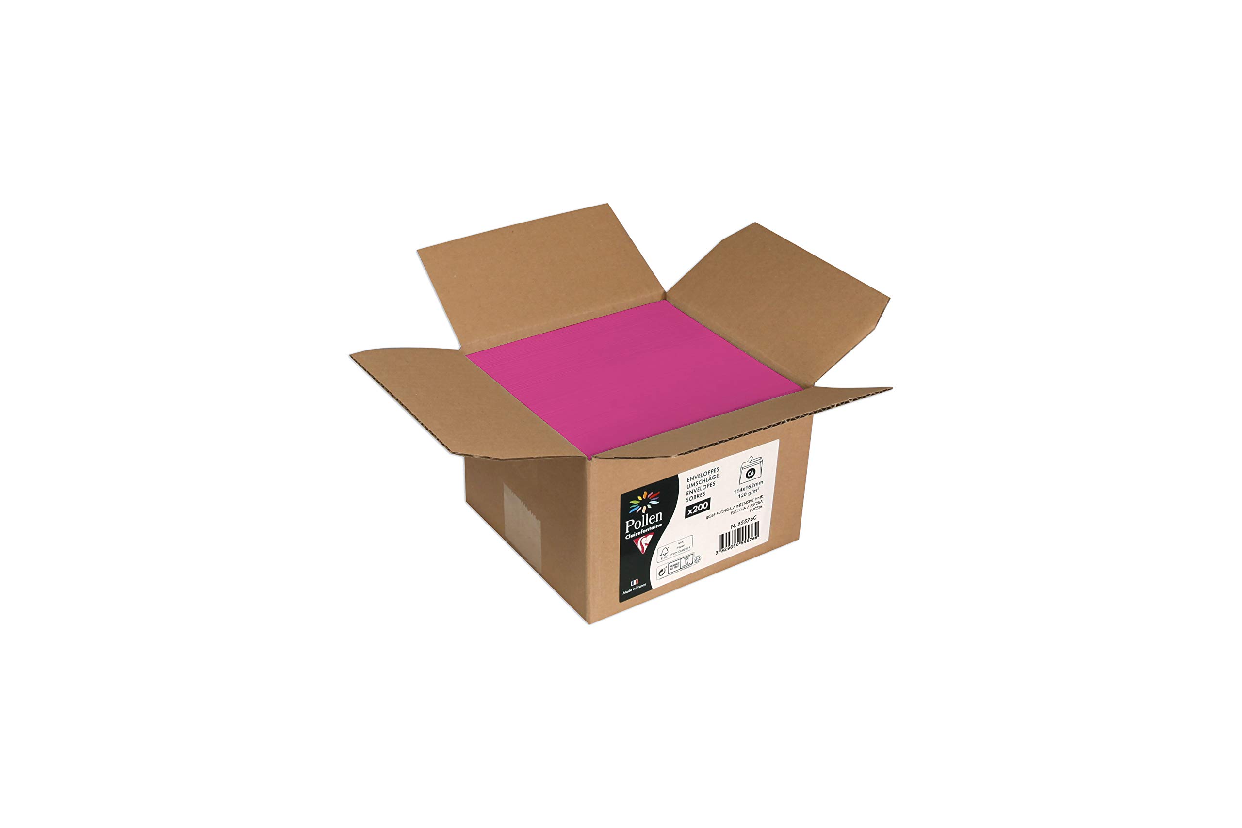 Clairefontaine 55576C Carton of 200 Self-Adhesive Envelopes C6 (11,4x16,2cm) 120g Intensive Pink Invitation Event Correspondence Range Pollen Premium Paper