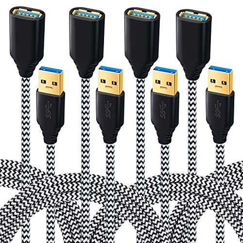 Besgoods 4-Pack - Nylon Braided 6ft USB 3.0 Extension Cable USB Extender Cord - A Male to Female Fast Data Transfer Extension Cord with Gold-Plated Connector - White - Thumbnail 7