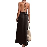 Verdusa Women's Backless Cami Dress Long Maxi Flowy Linen Dresses Summer Vacation Beach Outfits Sun Dress