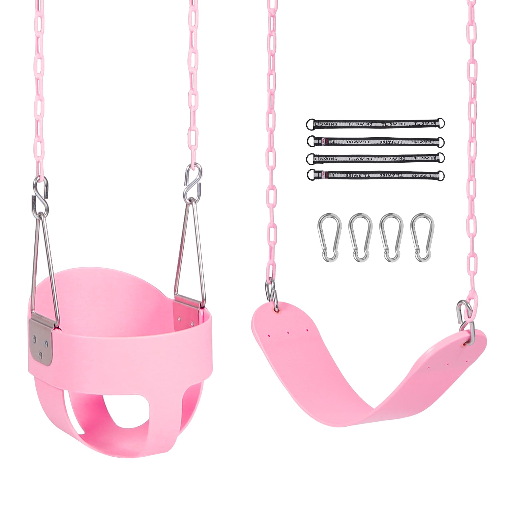 High Back Full Bucket Swing with Heavy Duty Swing Seat Combo Pack (Triangle and Chain Dip), Tree Straps Included, Pink