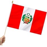 Yingnner 12 Pack Peru Stick Flags Small 12x18 Inch Peruvians Hand Held Flags with 24 Inch Wooden Pole Decorations