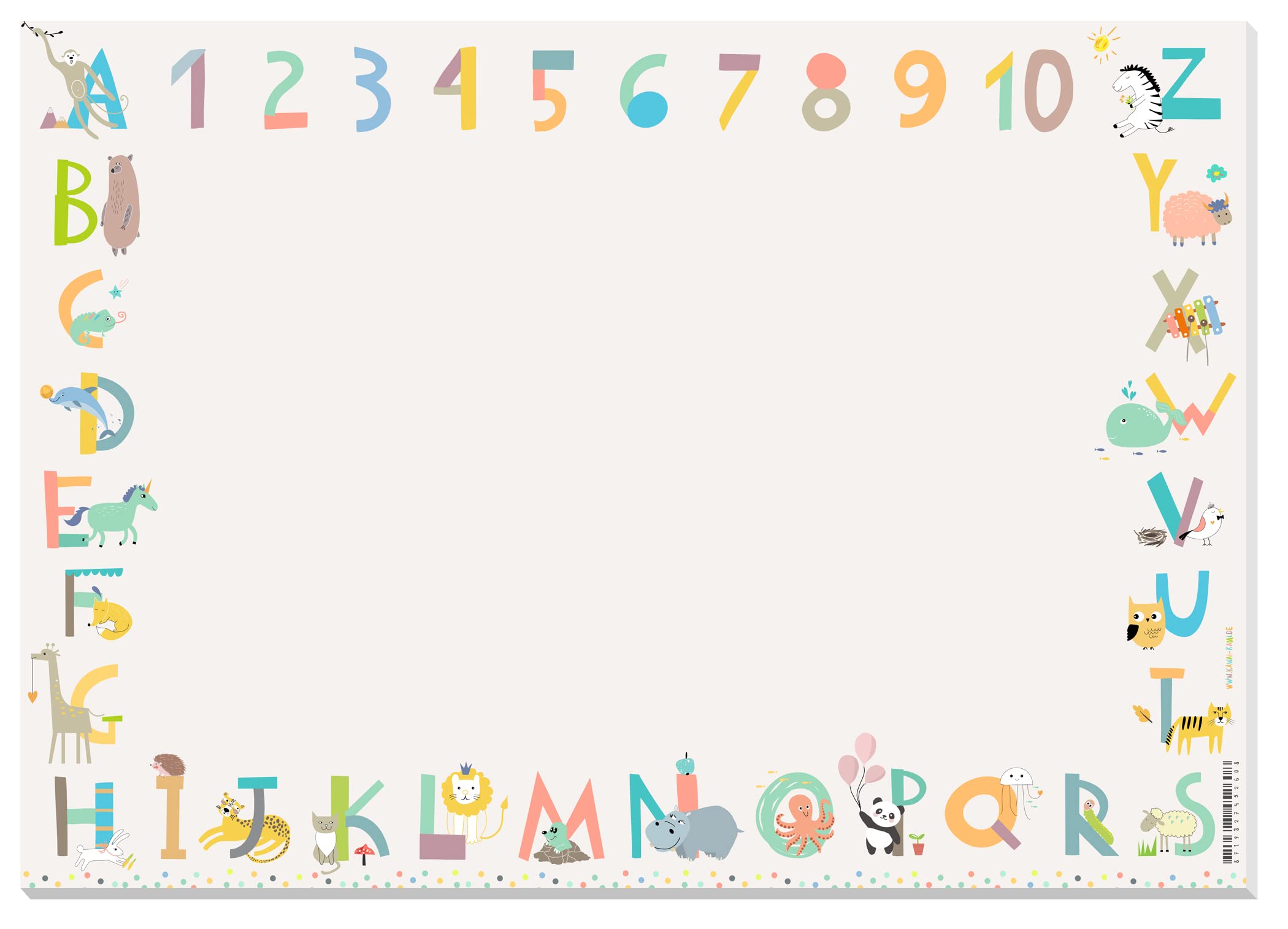 Children's Desk Pad - ABC, Numbers, Animals - XL Colouring Pad Paper - A3 Pad to Tear Off - Painting Mat - for Girls, Boys, Nursery, School, School, Painting, Drawing