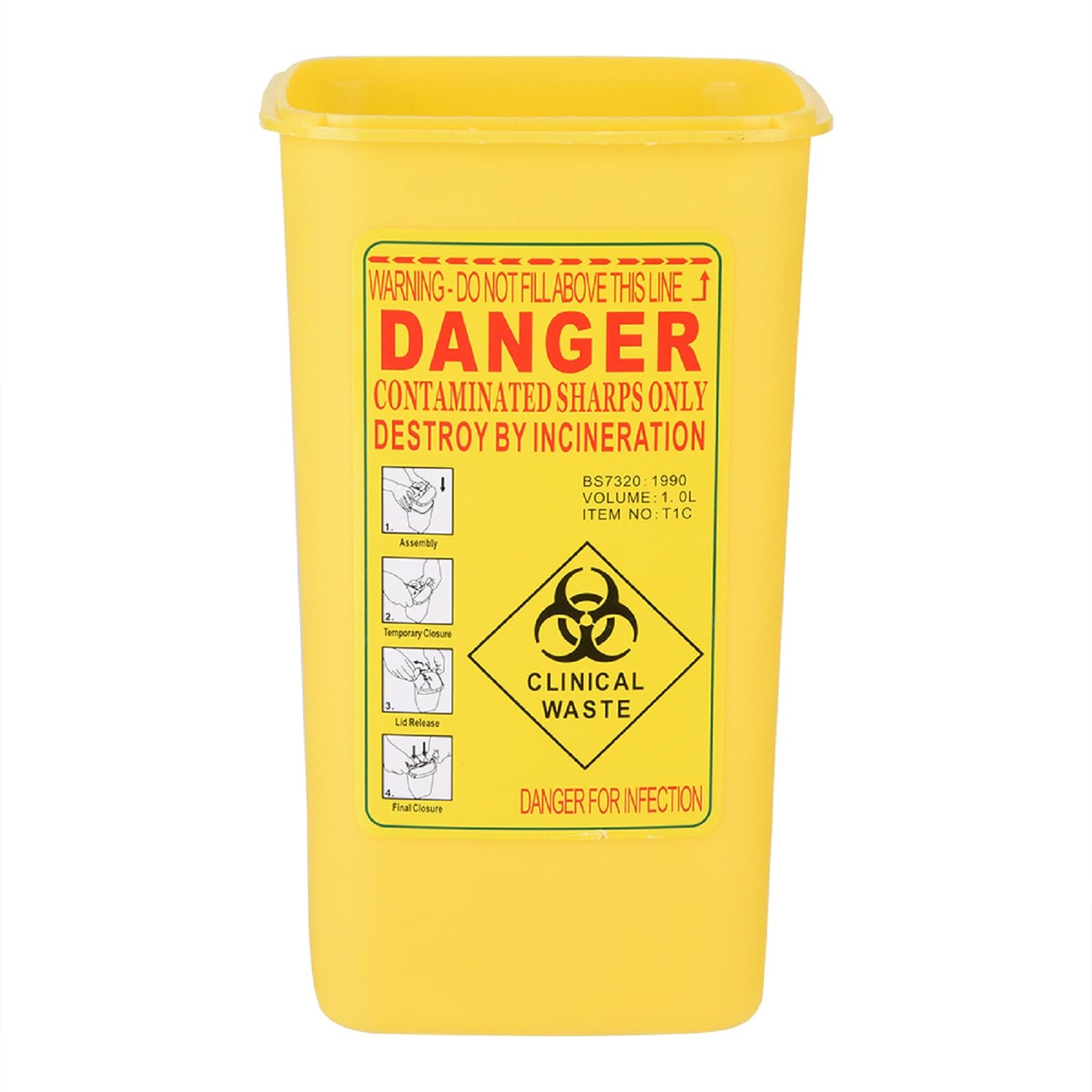 KSTE, 1 Liter Medical Plastic Sharps Container, Yellow, Durable, 1.0 liters, Rectangular