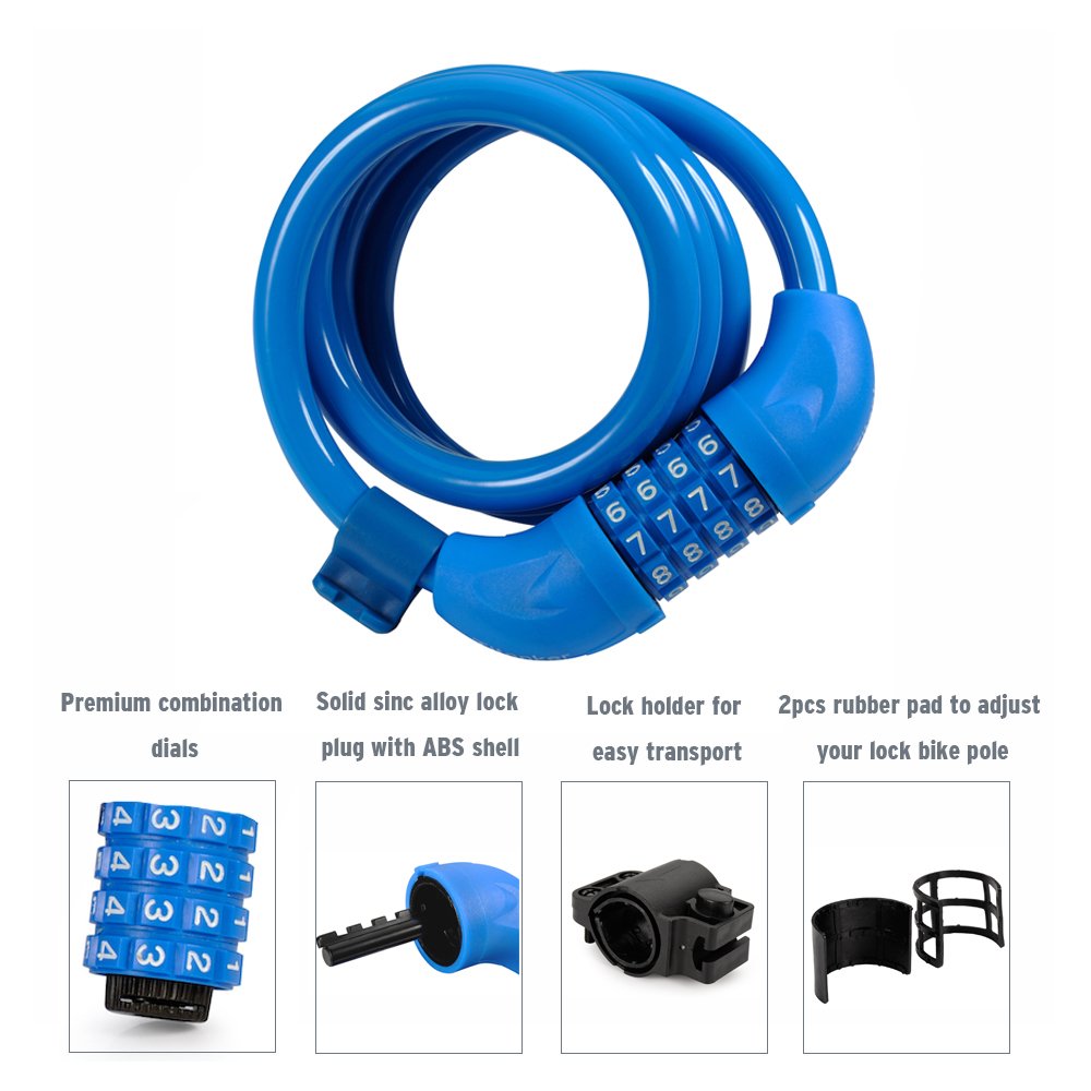 Titanker Bike Lock, 4ft Security Resettable Combination Coiling Bike