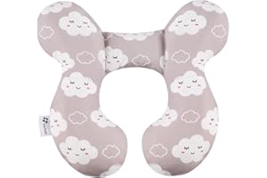 vocheer Baby Travel Pillow(Upgraded), Head and Neck Support Pillow for Pushchair, Car Seat,Stroller, Bouncer, Cotton(Grey Cloud