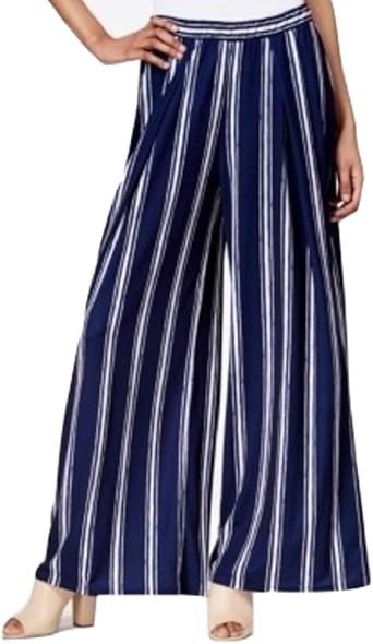 blue striped wide leg pants