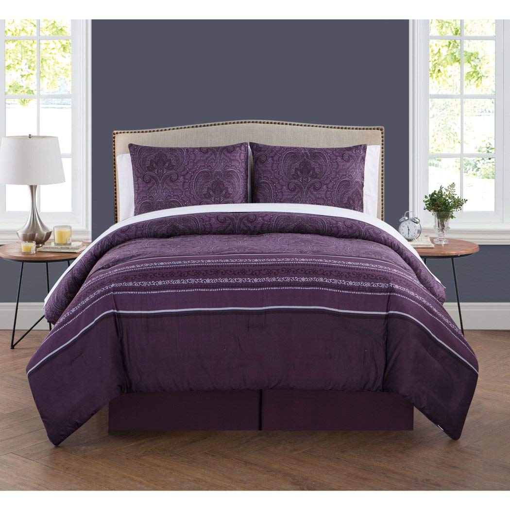 Amazon Com 8 Piece Plum Purple Damask Pattern Comforter King Set