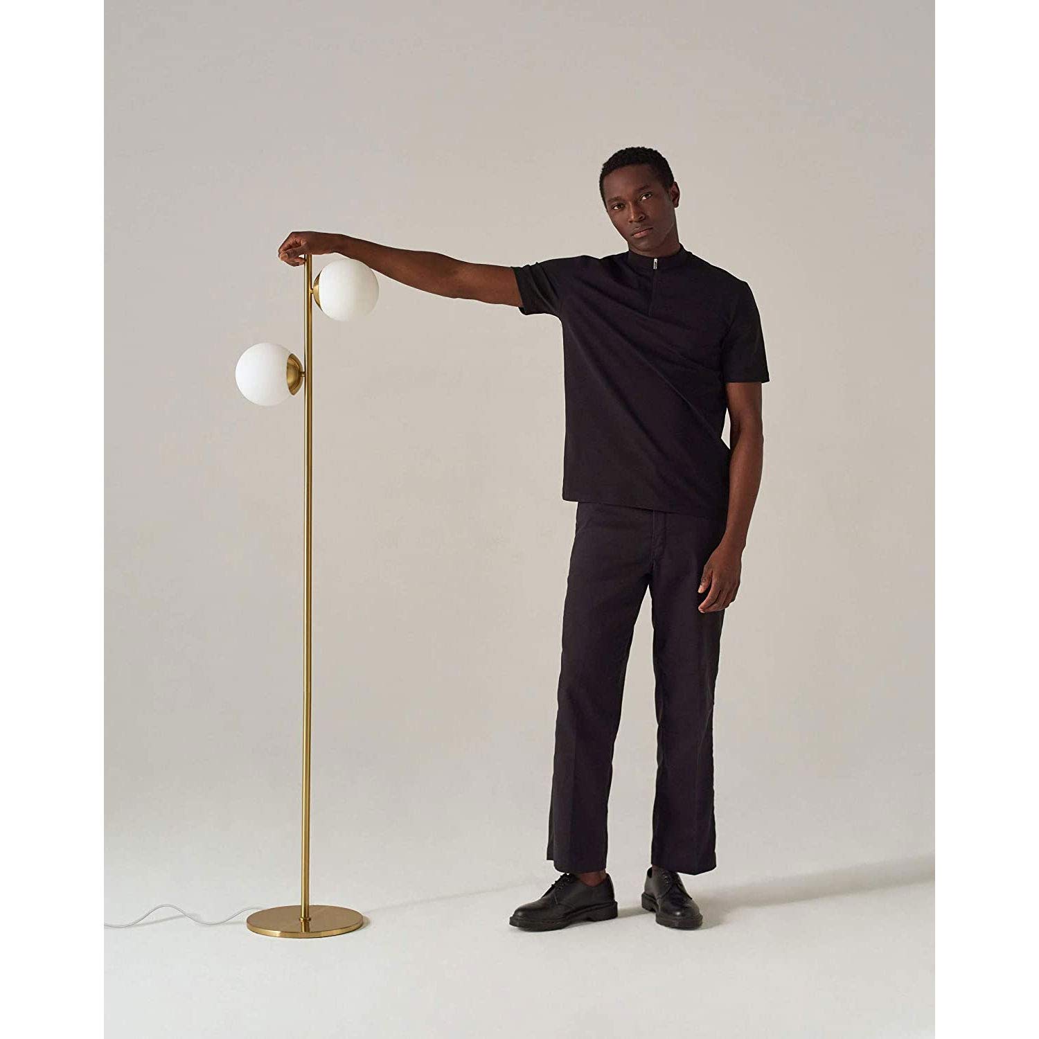 Brightech Sphere Floor Lamp for Living Room, Mid-Century Modern 2 Globe Pole Light for Bedroom, Bright LED Standing Lamps for Offices, Contemporary Living Room Décor – Gold/Antique Brass