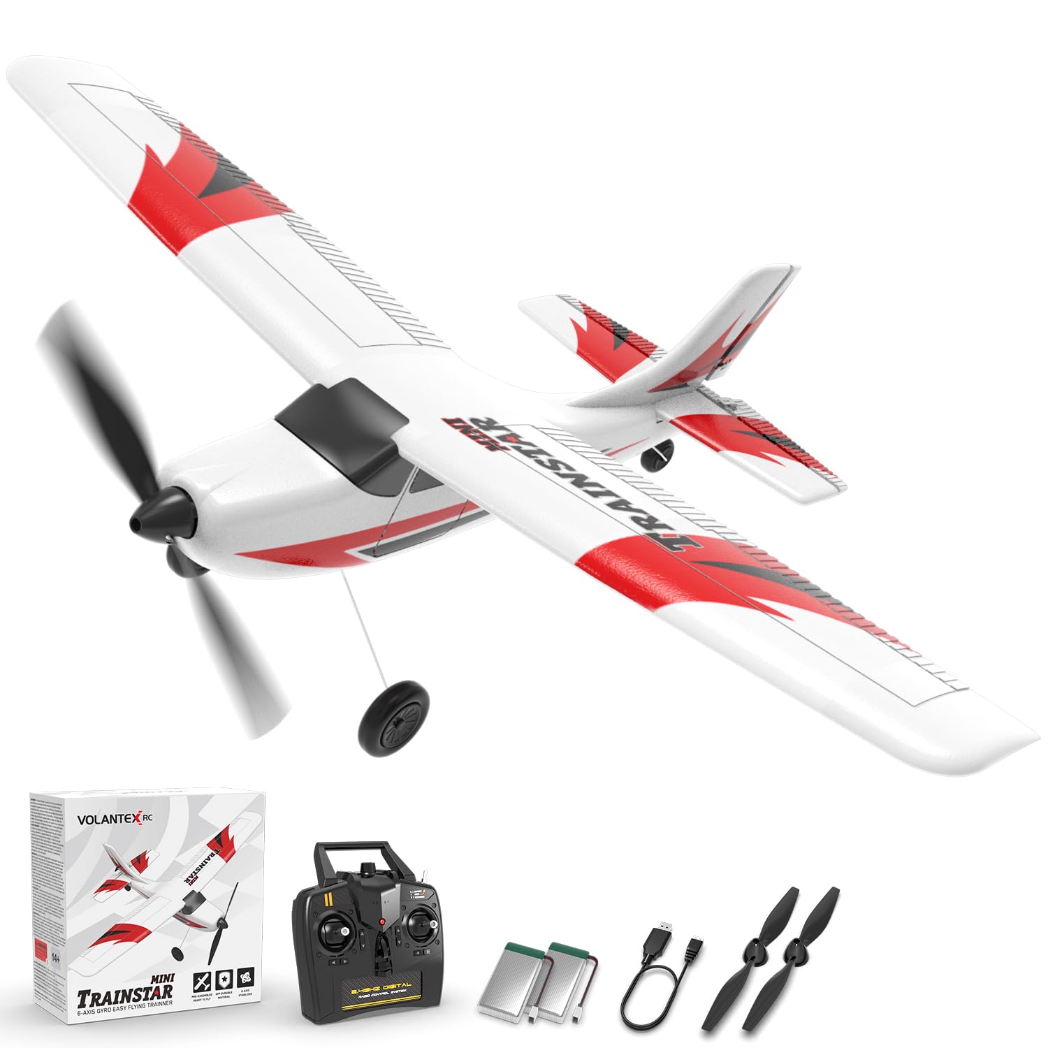 Photo 1 of volantexrc RC Plane Trainer 3CH Remote Control Airplane with Prop Saver, 6-Axis Gyro Stabilizer & 3 Modes to Fly, Hobby Radio Controlled Aircraft RTF for Beginners & Adults (400mm,Red)