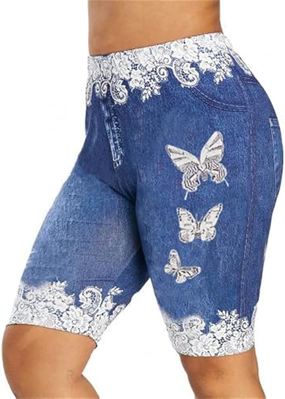 Denim Shorts Women Lace Patchwork Butterfly Bodycon Shorts at Amazon
