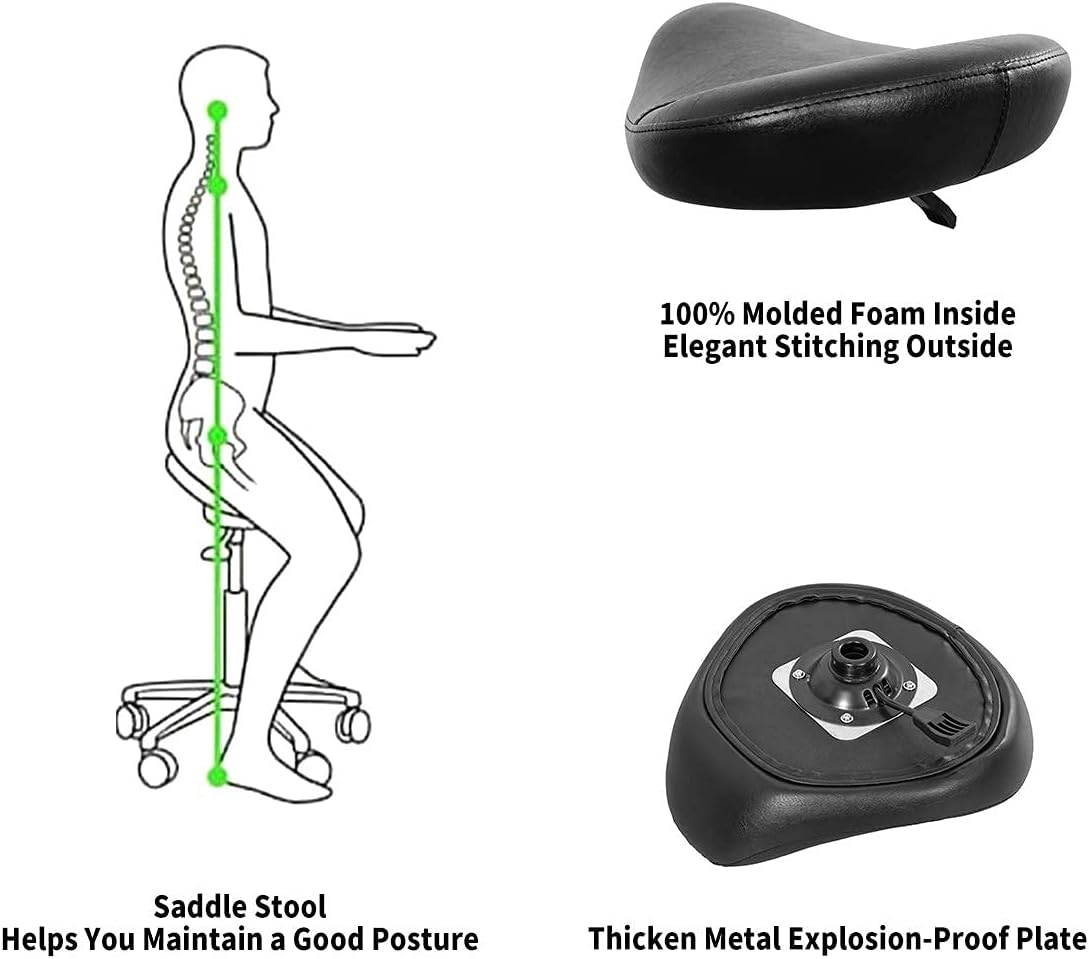 Leather Swivel Saddle Chair Stool,Ergonomic Adjustable Rolling Hydraulic Stool with Wheels for Massage Salon,Home,Office,Clinic,Studio,Lab (Black): Kitchen & Dining