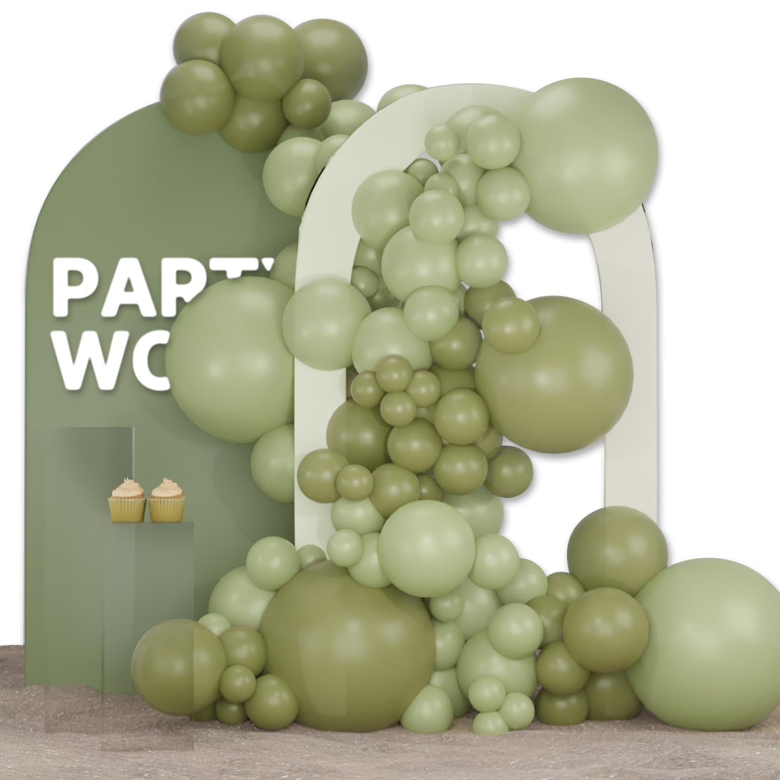 PartyWoo Sage Green Balloons 140 pcs Different