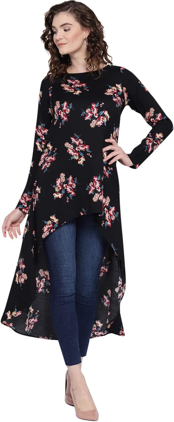 White Floral Print High-Low Top