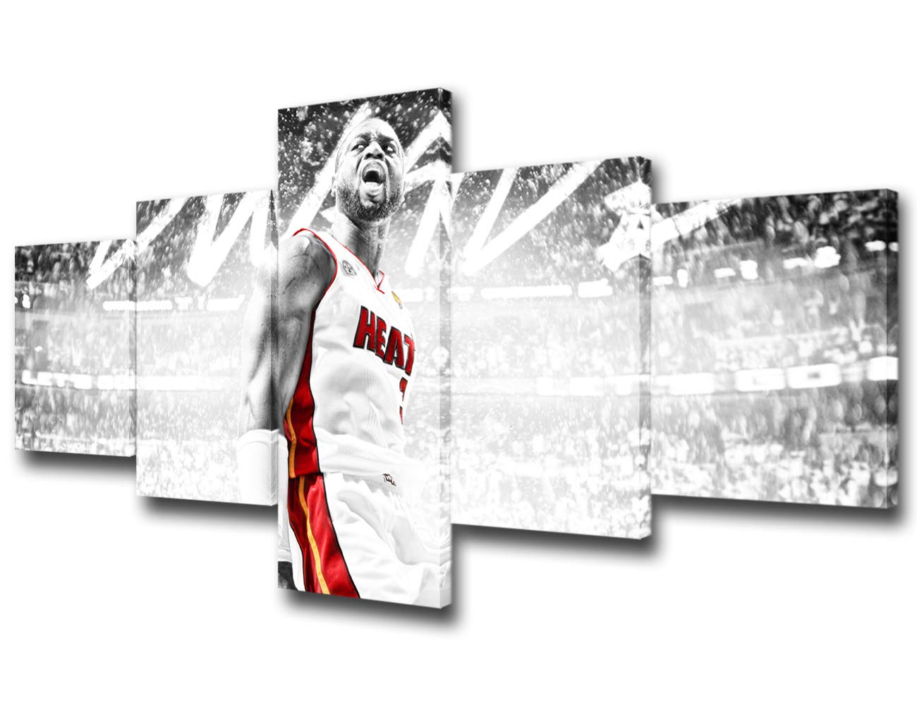 5 Pcs Black and White Canvas Paintings Printed NBA Miami Heat Wall Art Canvas Basketball Player Dwya