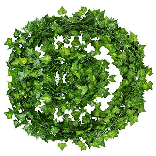 VGOODALL 16 Stück Efeu Künstlich, 35 Meter Künstliche Hängepflanzen mit 100 Stück Nylon Kabelbinder für Girlande Geschenke Party Garten Hochzeit Wand Home Decor