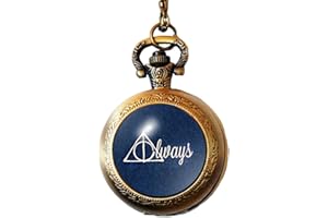Joyplancraft Harry Potter Inspired Pocket Watch Always Deathly Hallows Symbol Glass Dome Vintage Watch Necklace