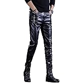 Idopy Men`s Motorcycle Rock Steampunk Slim Fit Zipper PU Faux Leather Pants